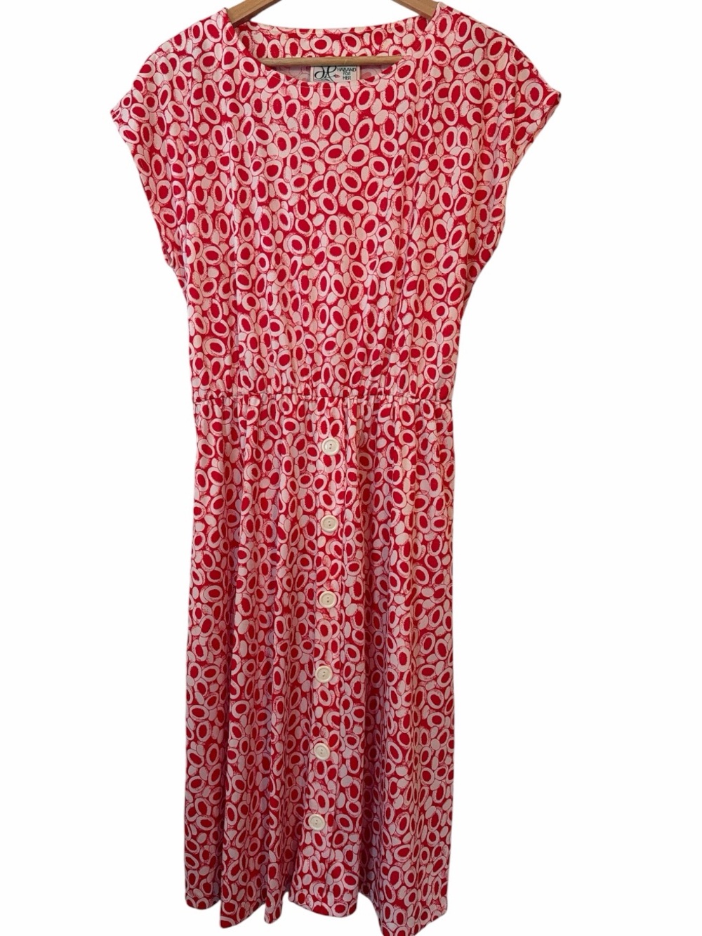 Vintage Midi Dress Women’s Size 18P Vibrant Red White Pattern Classic Vintage